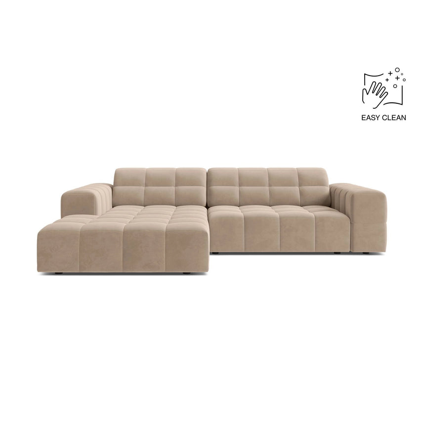 Jennifer 4-Sitzer Ecksofa, Linke Seite, aus Samt in Beige (Venus 2928), 234x167 cm von Micadoni – Bild 1