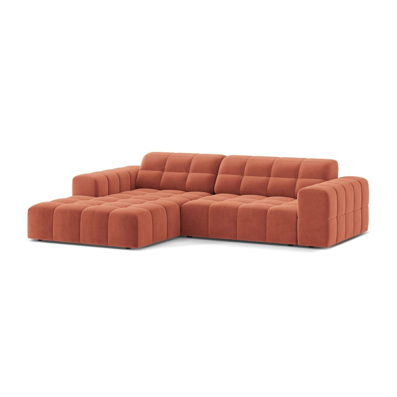 Jennifer 4-Sitzer Ecksofa, Linke Seite, aus Samt in Coral (Venus 2933), 234x167 cm von Micadoni – Bild 3