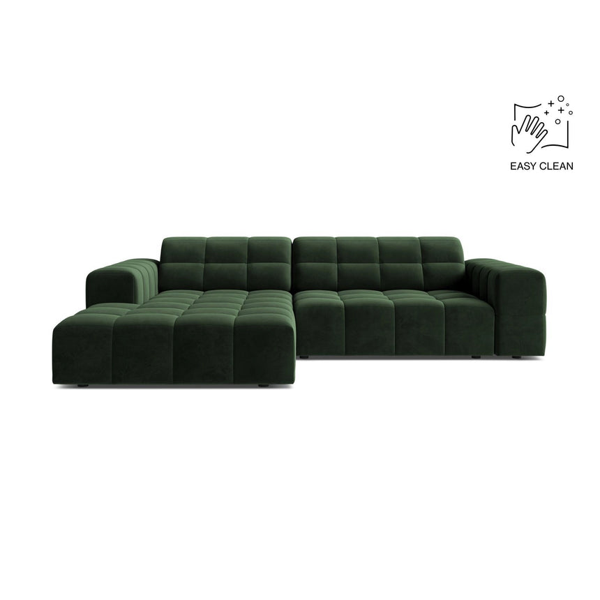 Jennifer 4-Sitzer Ecksofa, Linke Seite, aus Samt in Flaschengrün (Venus 2940), 234x167 cm von Micadoni – Bild 1