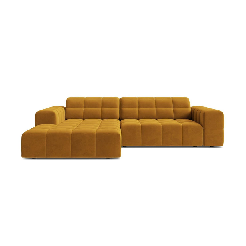 Jennifer 4-Sitzer Ecksofa, Linke Seite, aus Samt in Gelb (Bluvel 68), 234x167 cm von Micadoni – Bild 1