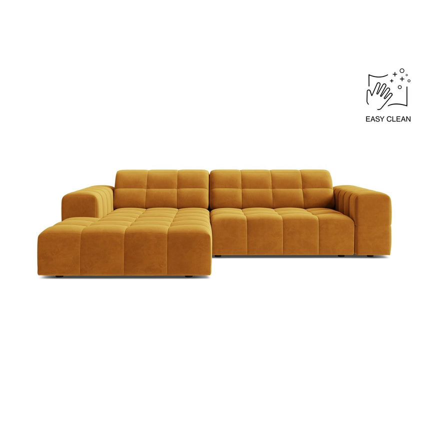 Jennifer 4-Sitzer Ecksofa, Linke Seite, aus Samt in Gelb (Venus 2917), 234x167 cm von Micadoni – Bild 1