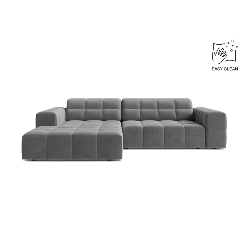 Jennifer 4-Sitzer Ecksofa, Linke Seite, aus Samt in Hellgrau (Venus 2929), 234x167 cm von Micadoni – Bild 1