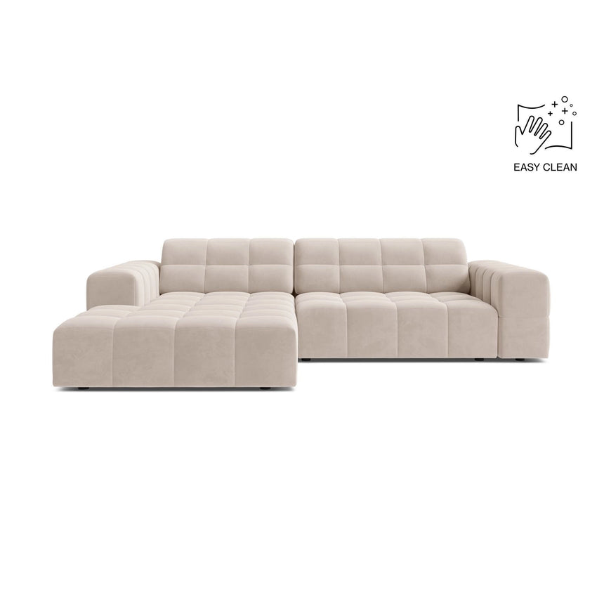Jennifer 4-Sitzer Ecksofa, Linke Seite, aus Samt in Leichtes Beige (Venus 2927), 234x167 cm von Micadoni – Bild 1