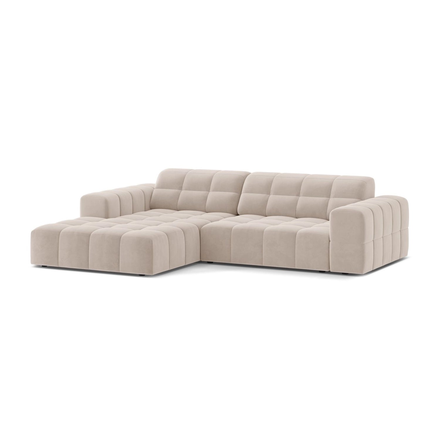 Jennifer 4-Sitzer Ecksofa, Linke Seite, aus Samt in Leichtes Beige (Venus 2927), 234x167 cm von Micadoni – Bild 3