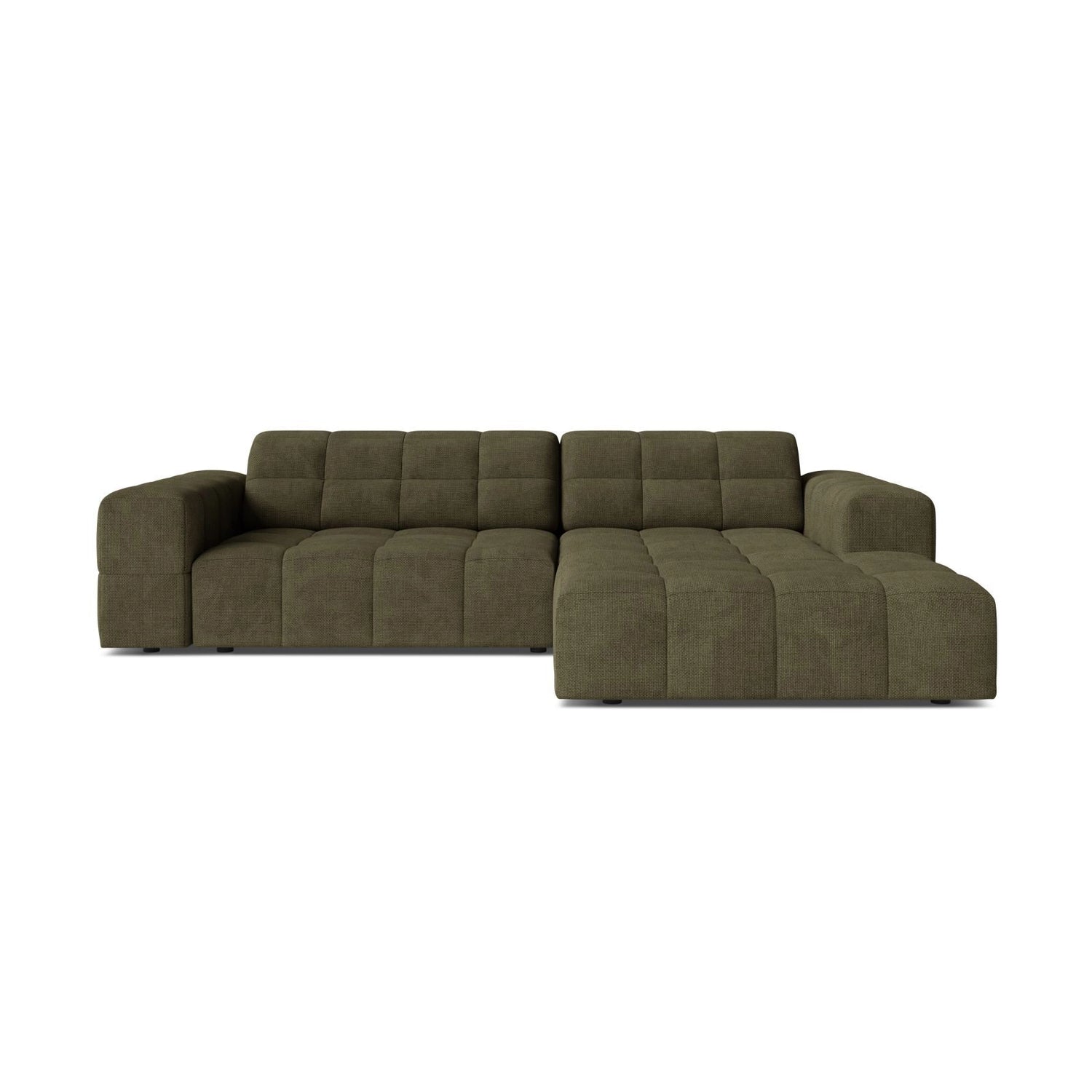 Jennifer 4-Sitzer Ecksofa, Rechte Seite, aus Chenille in Grün (Eden 12 Olive), 234x167 cm von Micadoni – Bild 1