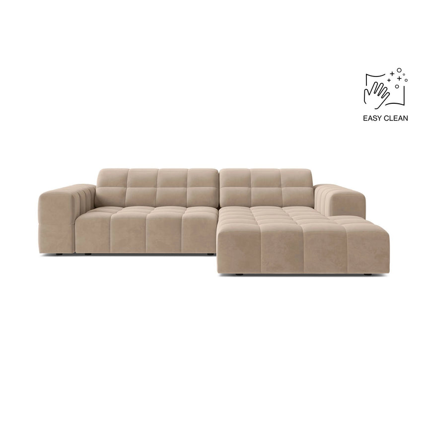 Jennifer 4-Sitzer Ecksofa, Rechte Seite, aus Samt in Beige (Venus 2928), 234x167 cm von Micadoni – Bild 1