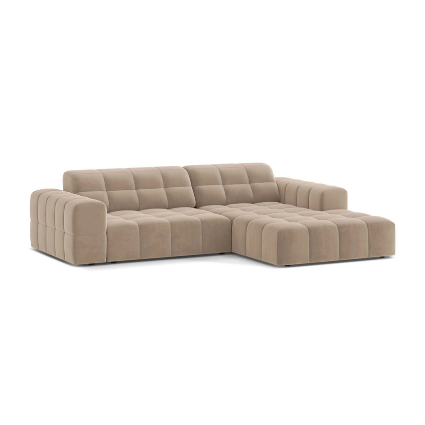 Jennifer 4-Sitzer Ecksofa, Rechte Seite, aus Samt in Beige (Venus 2928), 234x167 cm von Micadoni – Bild 3