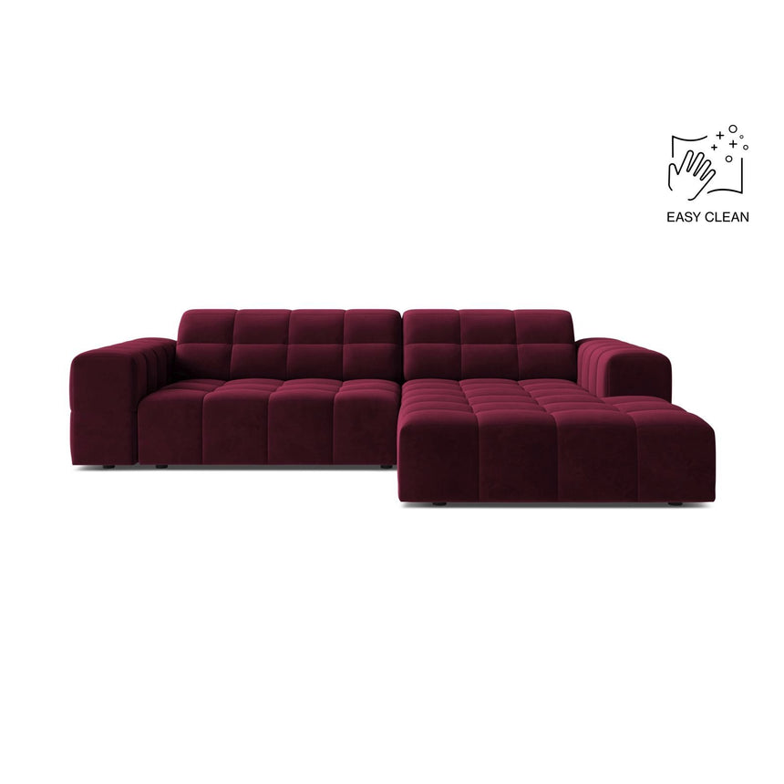 Jennifer 4-Sitzer Ecksofa, Rechte Seite, aus Samt in Burgundy (Venus 2932), 234x167 cm von Micadoni – Bild 1
