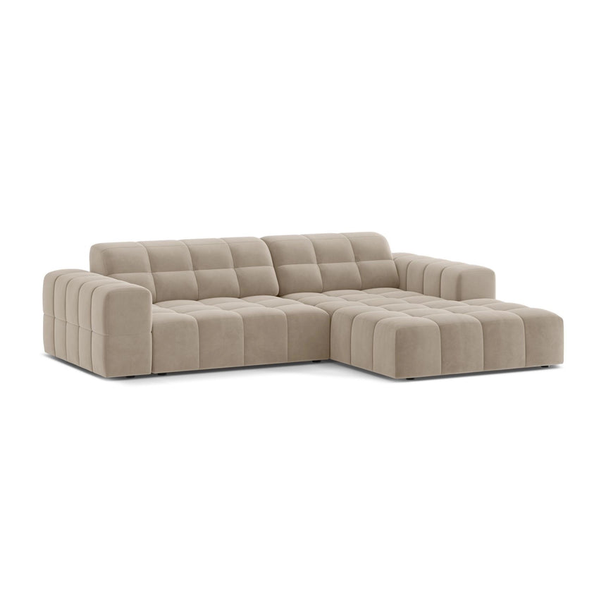 Jennifer 4-Sitzer Ecksofa, Rechte Seite, aus Samt in Dunkelbeige (Bluvel 30), 234x167 cm von Micadoni – Bild 3