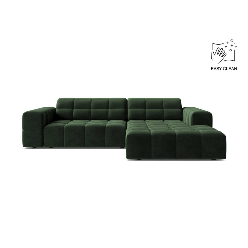 Jennifer 4-Sitzer Ecksofa, Rechte Seite, aus Samt in Flaschengrün (Venus 2940), 234x167 cm von Micadoni – Bild 1