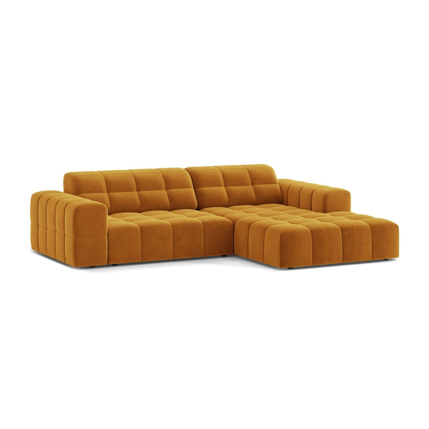 Jennifer 4-Sitzer Ecksofa, Rechte Seite, aus Samt in Gelb (Venus 2917), 234x167 cm von Micadoni – Bild 3