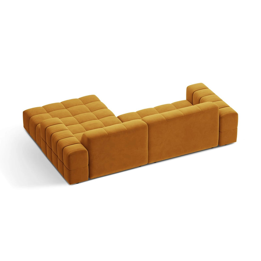 Jennifer 4-Sitzer Ecksofa, Rechte Seite, aus Samt in Gelb (Venus 2917), 234x167 cm von Micadoni – Bild 4