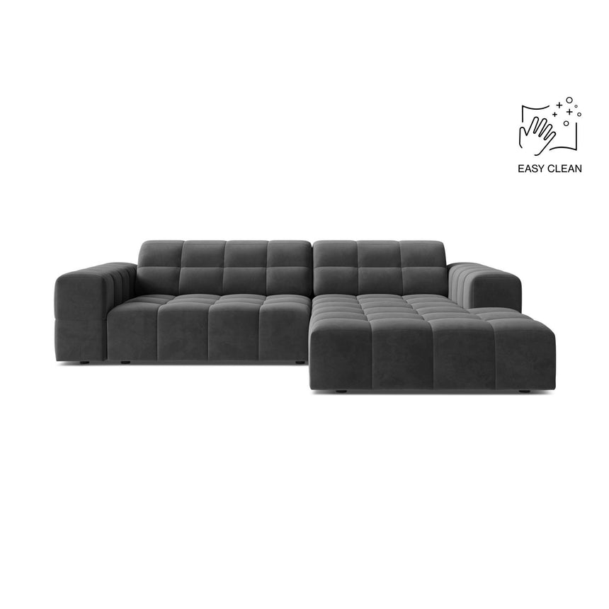 Jennifer 4-Sitzer Ecksofa, Rechte Seite, aus Samt in Grau (Venus 2930), 234x167 cm von Micadoni – Bild 1
