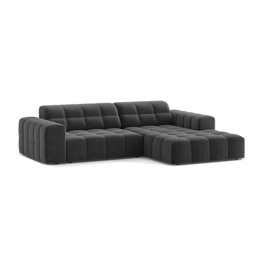 Jennifer 4-Sitzer Ecksofa, Rechte Seite, aus Samt in Grau (Venus 2930), 234x167 cm von Micadoni – Bild 3