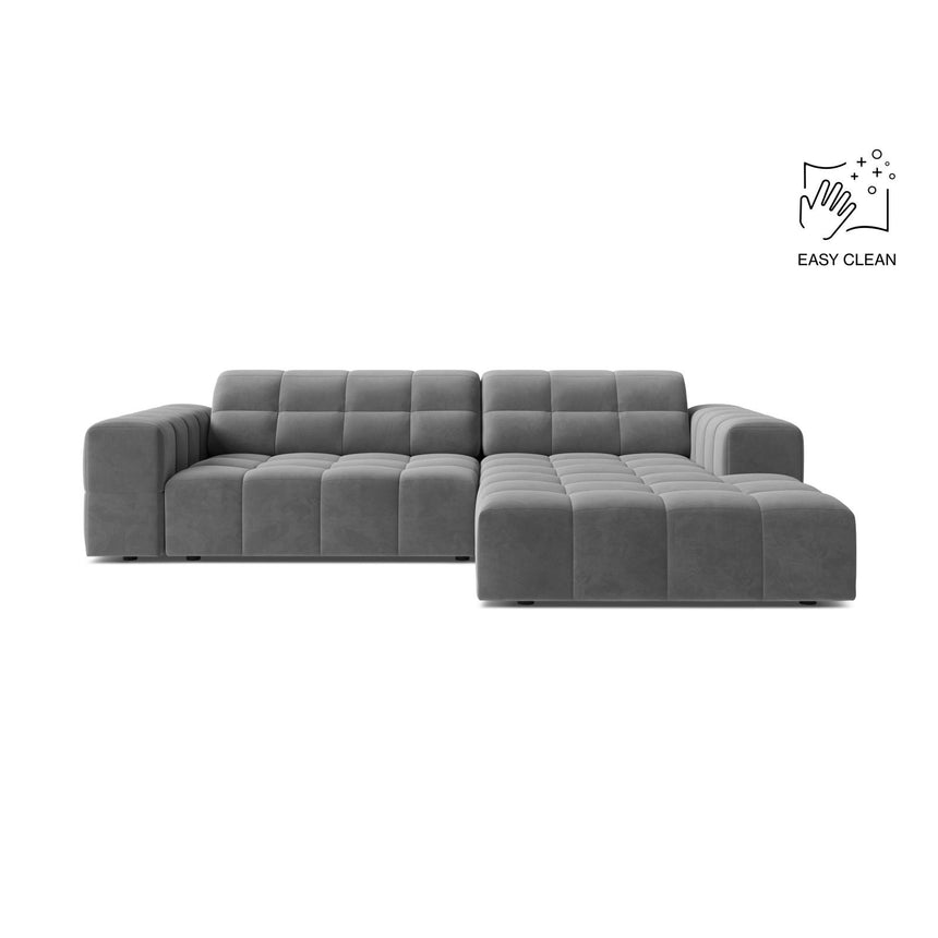 Jennifer 4-Sitzer Ecksofa, Rechte Seite, aus Samt in Hellgrau (Venus 2929), 234x167 cm von Micadoni – Bild 1