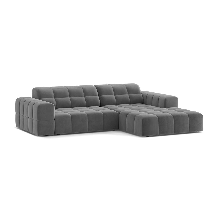 Jennifer 4-Sitzer Ecksofa, Rechte Seite, aus Samt in Hellgrau (Venus 2929), 234x167 cm von Micadoni – Bild 3