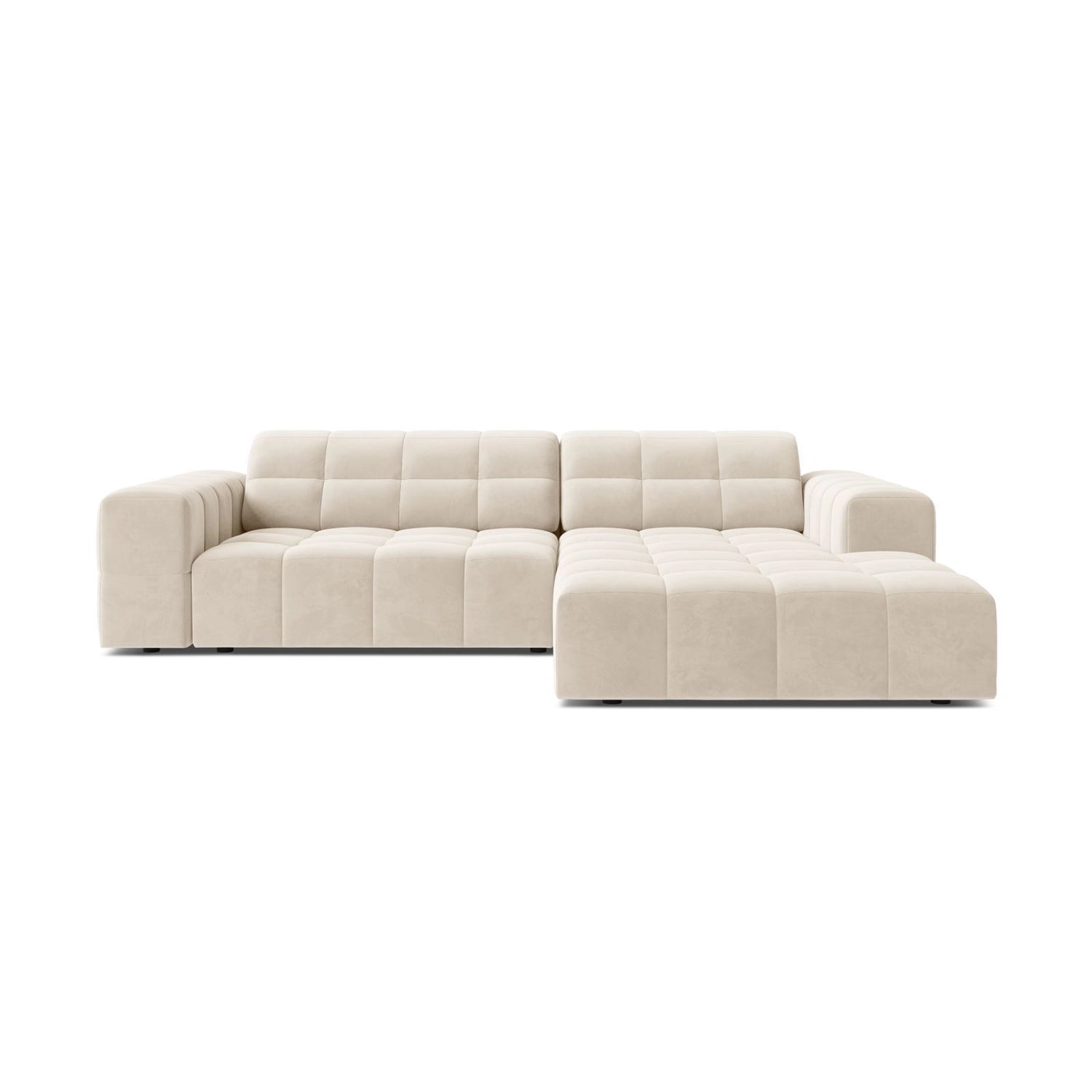 Jennifer 4-Sitzer Ecksofa, Rechte Seite, aus Samt in Leichtes Beige (Bluvel 22), 234x167 cm von Micadoni – Bild 1