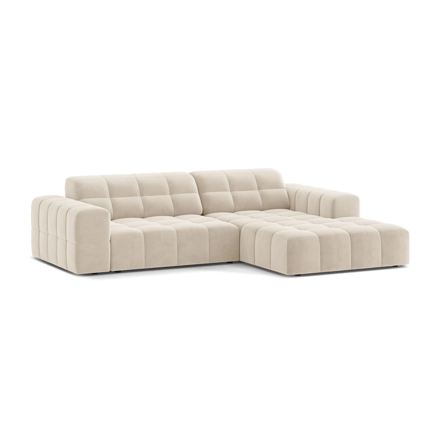 Jennifer 4-Sitzer Ecksofa, Rechte Seite, aus Samt in Leichtes Beige (Bluvel 22), 234x167 cm von Micadoni – Bild 3