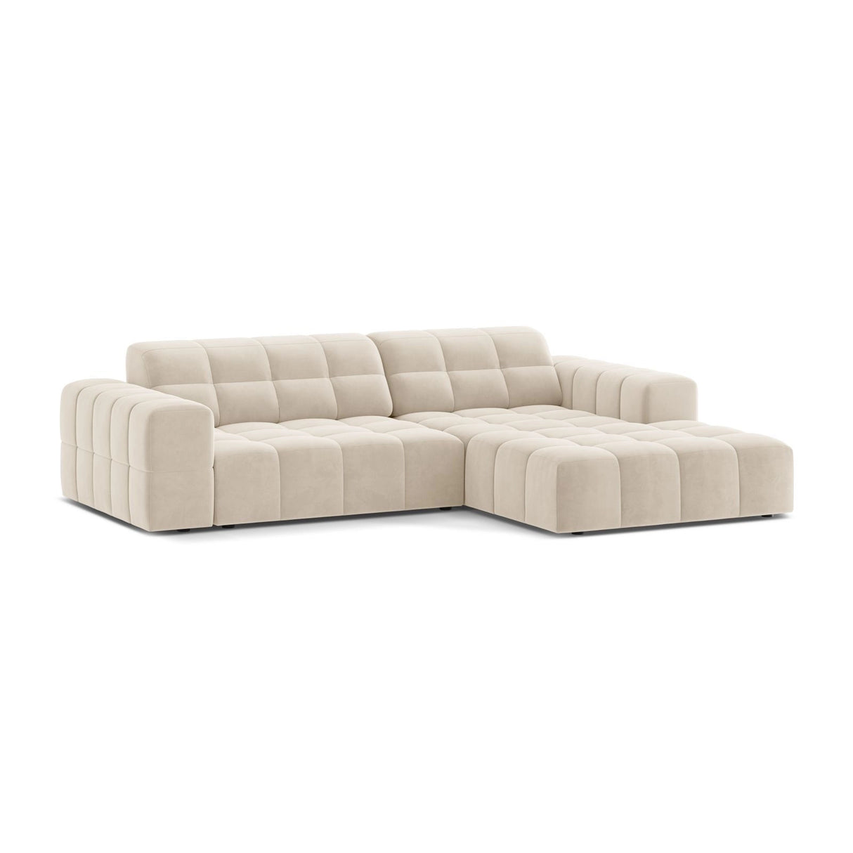 Jennifer 4-Sitzer Ecksofa, Rechte Seite, aus Samt in Leichtes Beige (Bluvel 22), 234x167 cm von Micadoni – Bild 3
