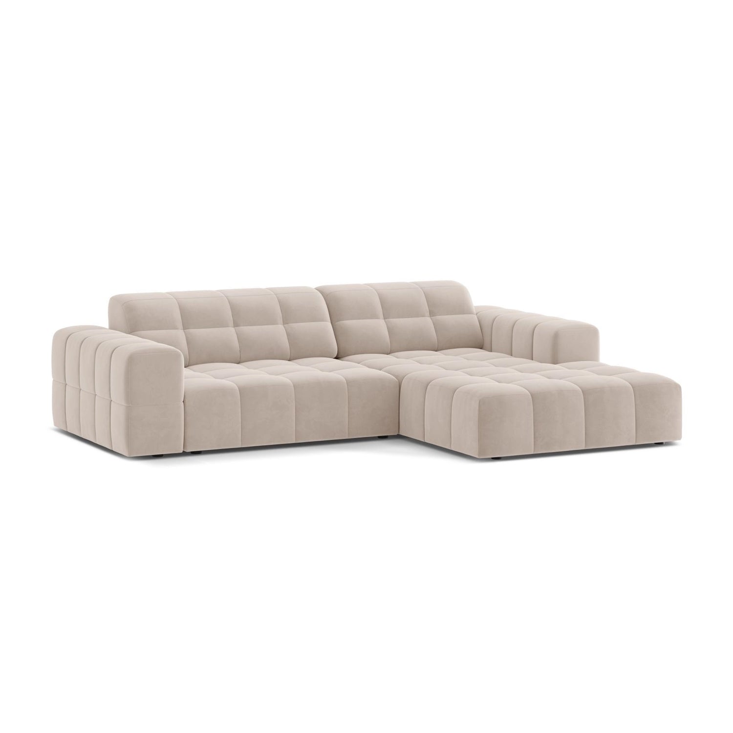 Jennifer 4-Sitzer Ecksofa, Rechte Seite, aus Samt in Leichtes Beige (Venus 2927), 234x167 cm von Micadoni – Bild 3