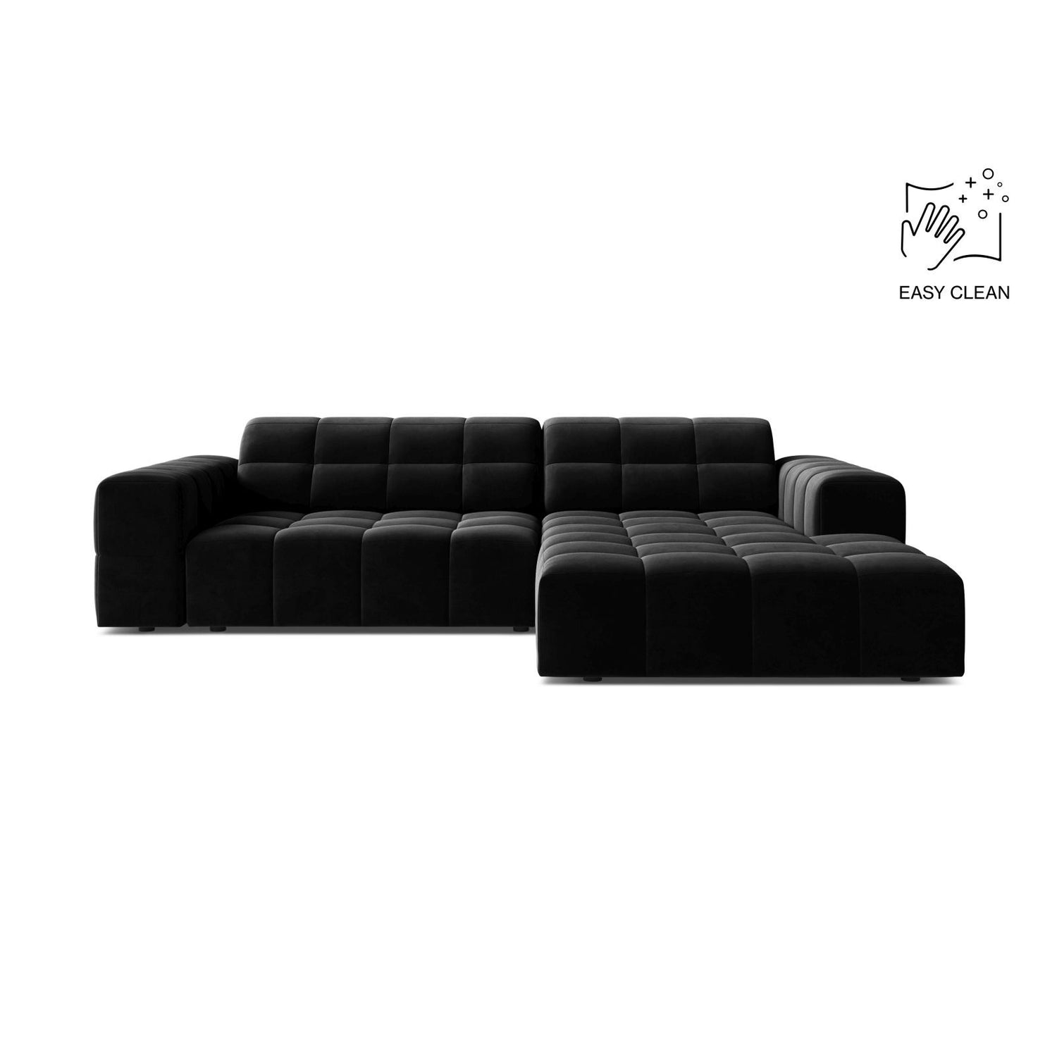 Jennifer 4-Sitzer Ecksofa, Rechte Seite, aus Samt in Schwarz (Venus 2923), 234x167 cm von Micadoni – Bild 1
