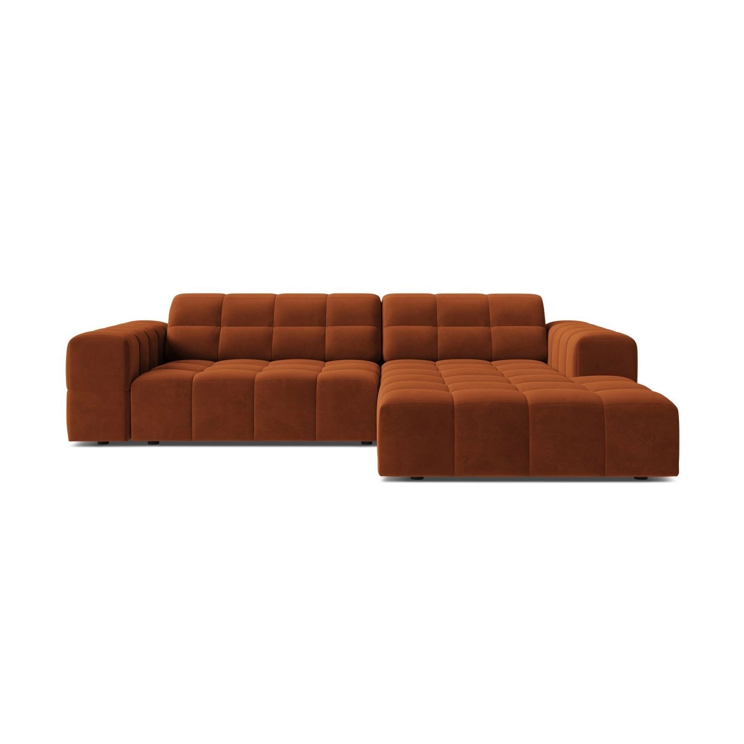 Jennifer 4-Sitzer Ecksofa, Rechte Seite, aus Samt in Terrakotta (Bluvel 4215), 234x167 cm von Micadoni – Bild 1