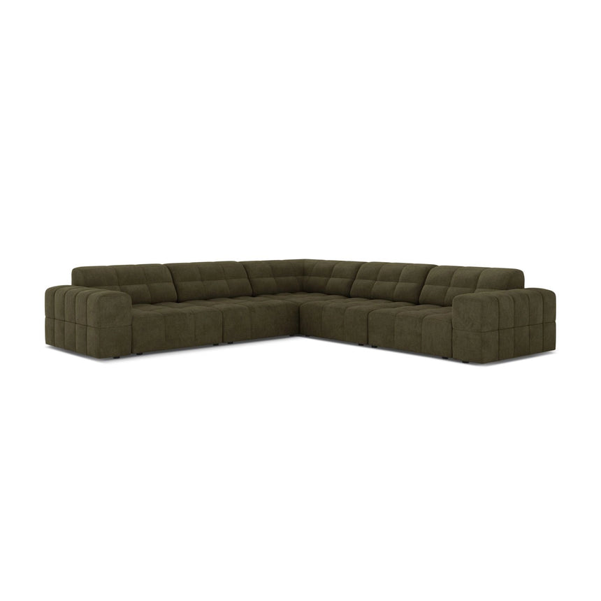 Jennifer 7-Sitzer Ecksofa, Symmetrisch, aus Chenille in Grün (Eden 12 Olive), 285x285 cm von Micadoni – Bild 1