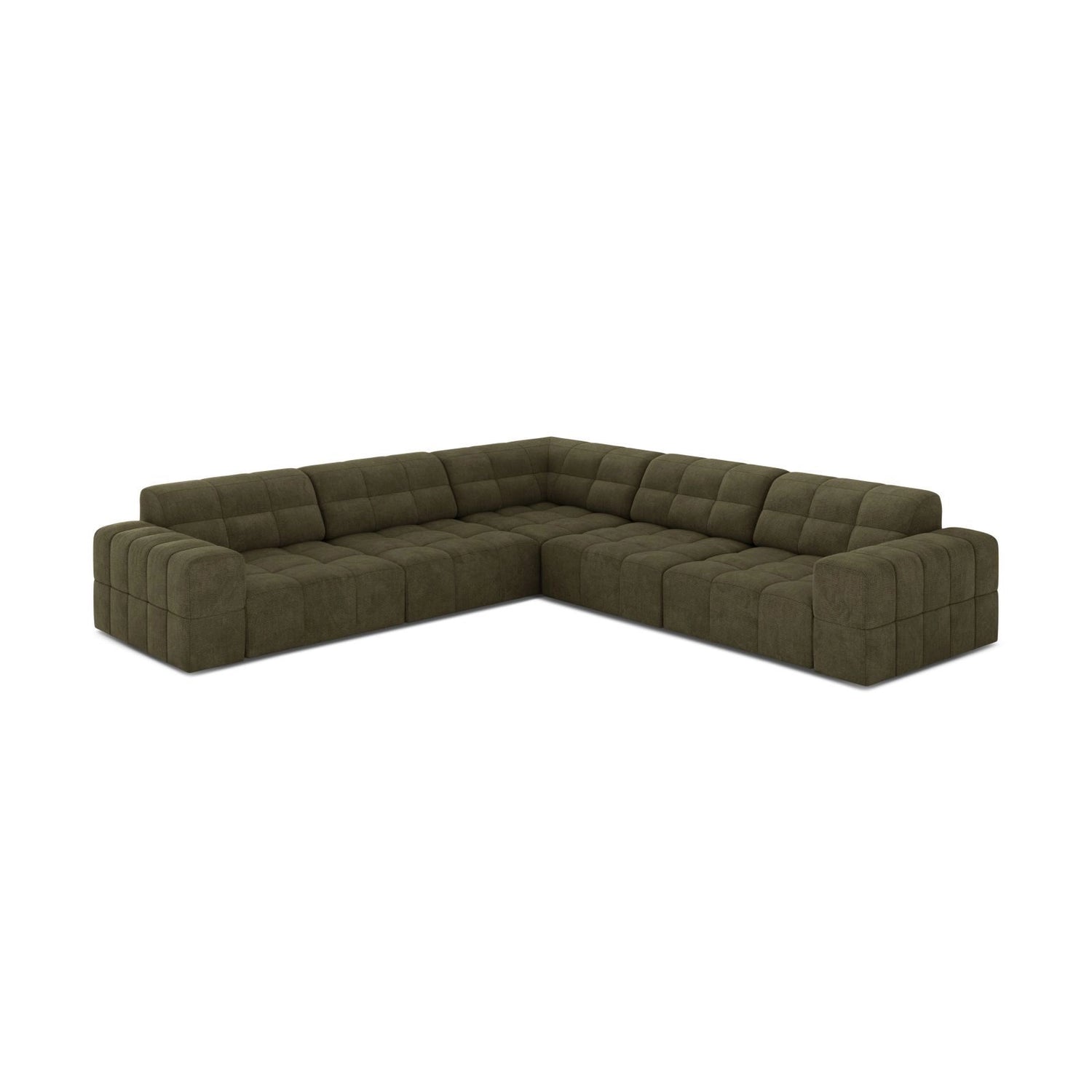 Jennifer 7-Sitzer Ecksofa, Symmetrisch, aus Chenille in Grün (Eden 12 Olive), 285x285 cm von Micadoni – Bild 3