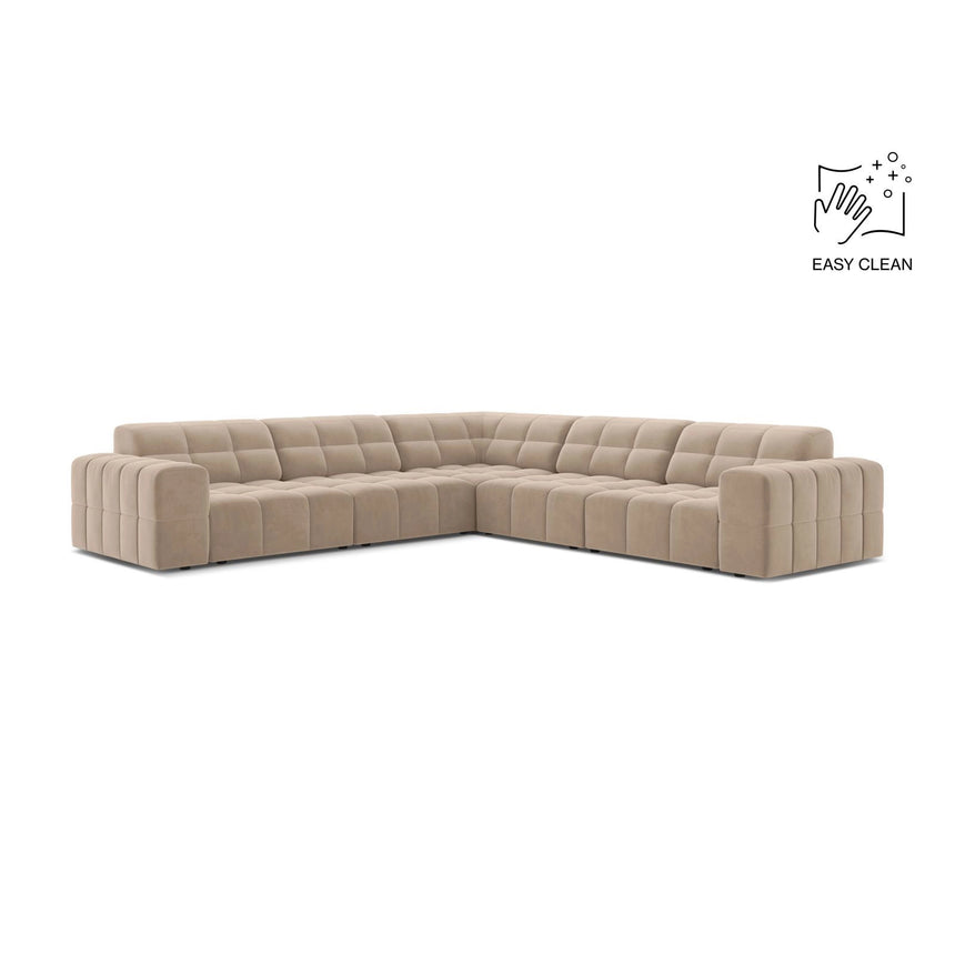 Jennifer 7-Sitzer Ecksofa, Symmetrisch, aus Samt in Beige (Venus 2928), 285x285 cm von Micadoni – Bild 1