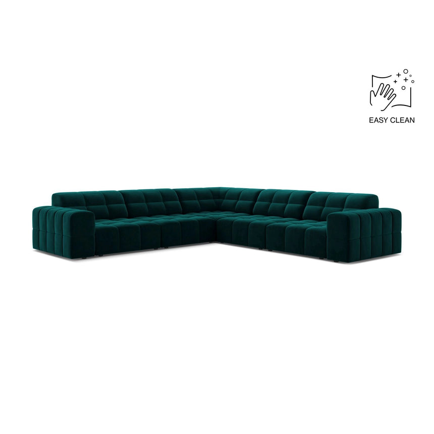 Jennifer 7-Sitzer Ecksofa, Symmetrisch, aus Samt in Deep Petrol (Venus 2911), 285x285 cm von Micadoni – Bild 1