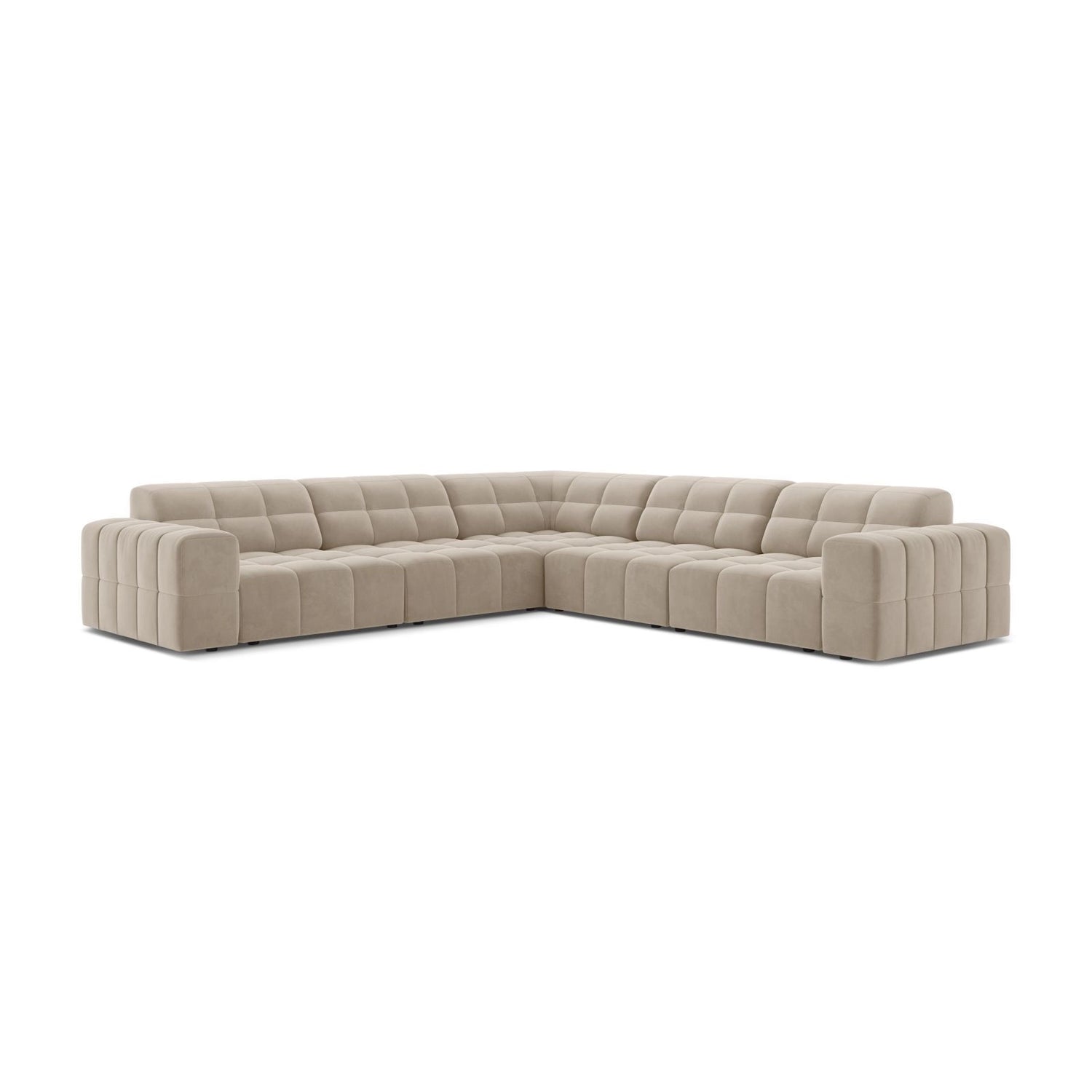 Jennifer 7-Sitzer Ecksofa, Symmetrisch, aus Samt in Dunkelbeige (Bluvel 30), 285x285 cm von Micadoni – Bild 1
