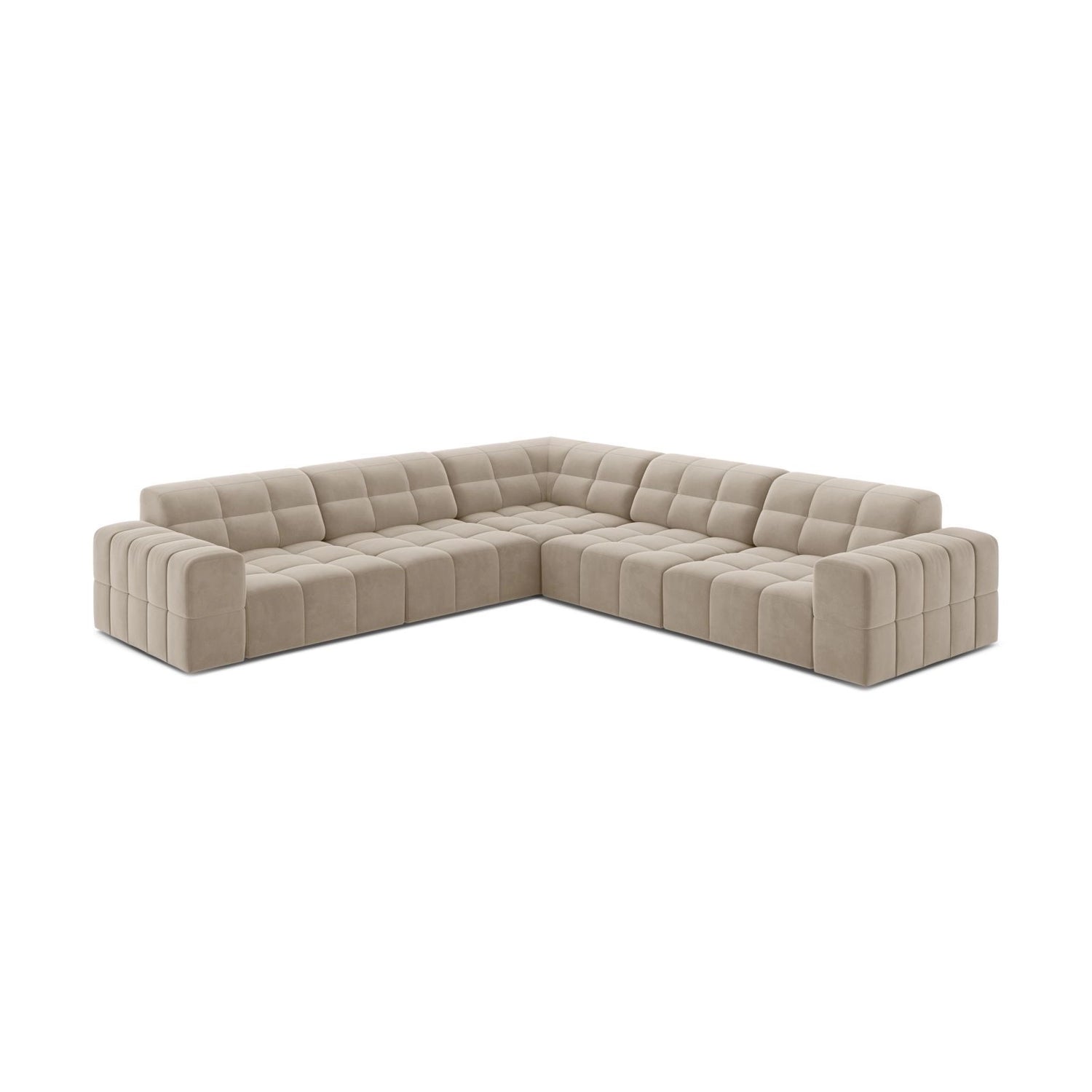 Jennifer 7-Sitzer Ecksofa, Symmetrisch, aus Samt in Dunkelbeige (Bluvel 30), 285x285 cm von Micadoni – Bild 3