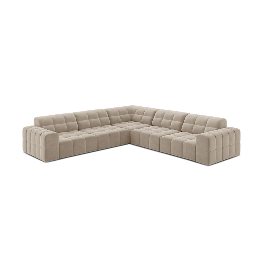 Jennifer 7-Sitzer Ecksofa, Symmetrisch, aus Samt in Dunkelbeige (Bluvel 30), 285x285 cm von Micadoni – Bild 3