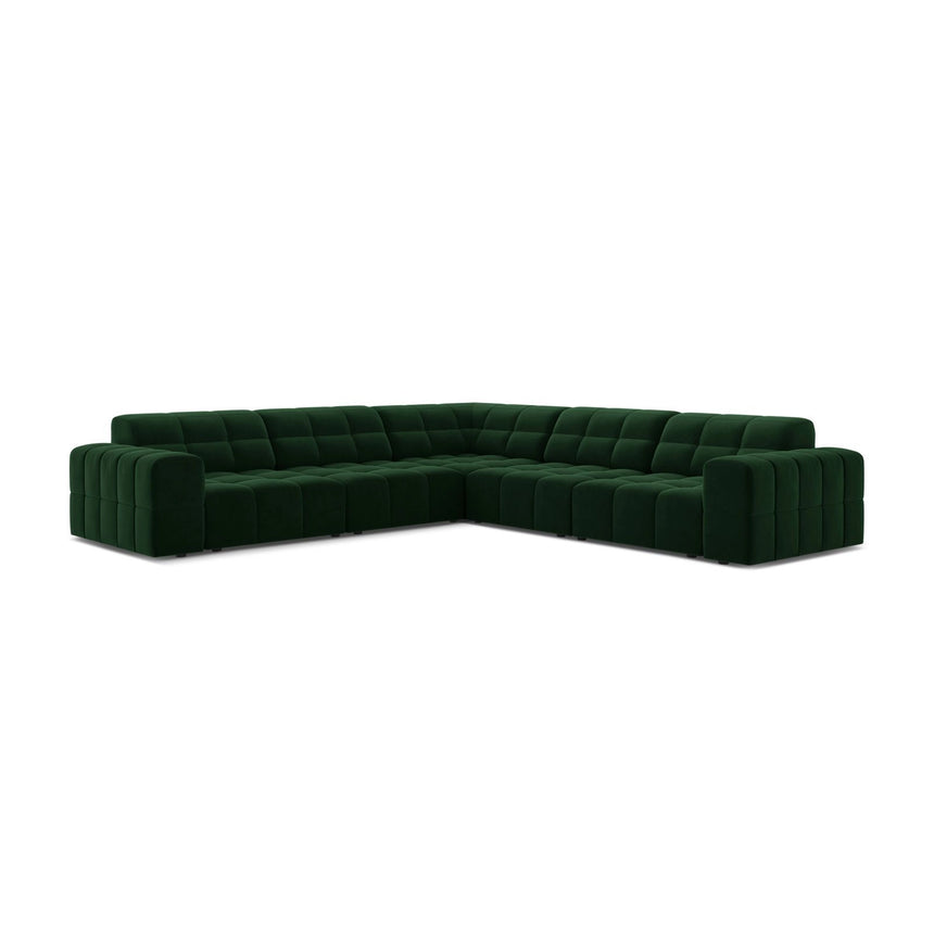 Jennifer 7-Sitzer Ecksofa, Symmetrisch, aus Samt in Flaschengrün (Bluvel 78), 285x285 cm von Micadoni – Bild 1