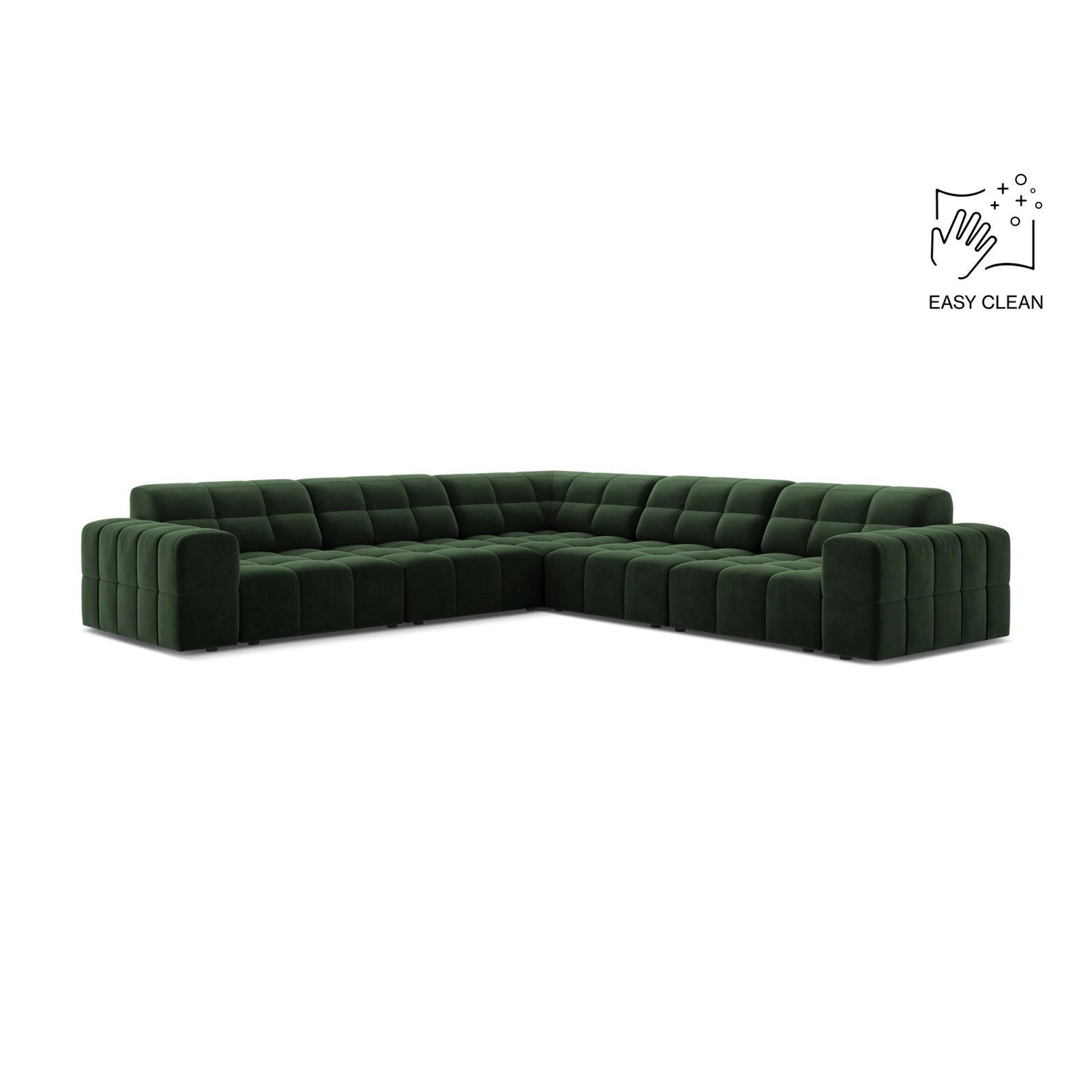 Jennifer 7-Sitzer Ecksofa, Symmetrisch, aus Samt in Flaschengrün (Venus 2940), 285x285 cm von Micadoni – Bild 1