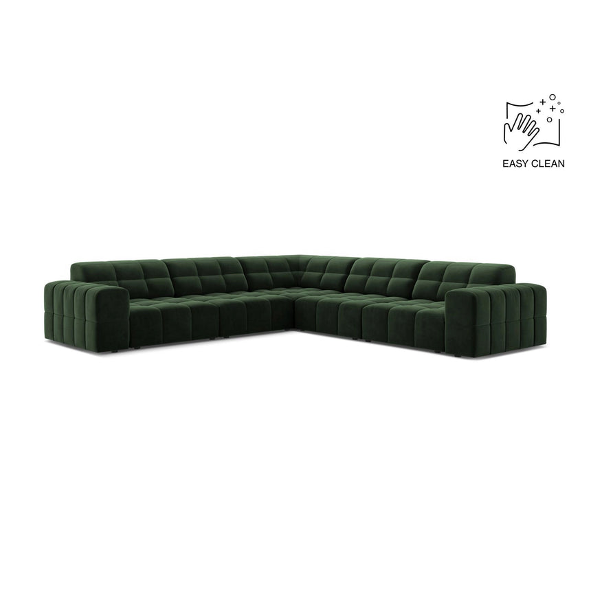 Jennifer 7-Sitzer Ecksofa, Symmetrisch, aus Samt in Flaschengrün (Venus 2940), 285x285 cm von Micadoni – Bild 1