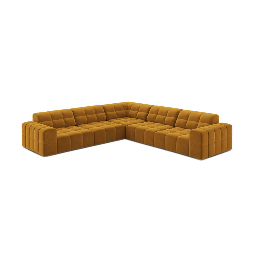 Jennifer 7-Sitzer Ecksofa, Symmetrisch, aus Samt in Gelb (Bluvel 68), 285x285 cm von Micadoni – Bild 3