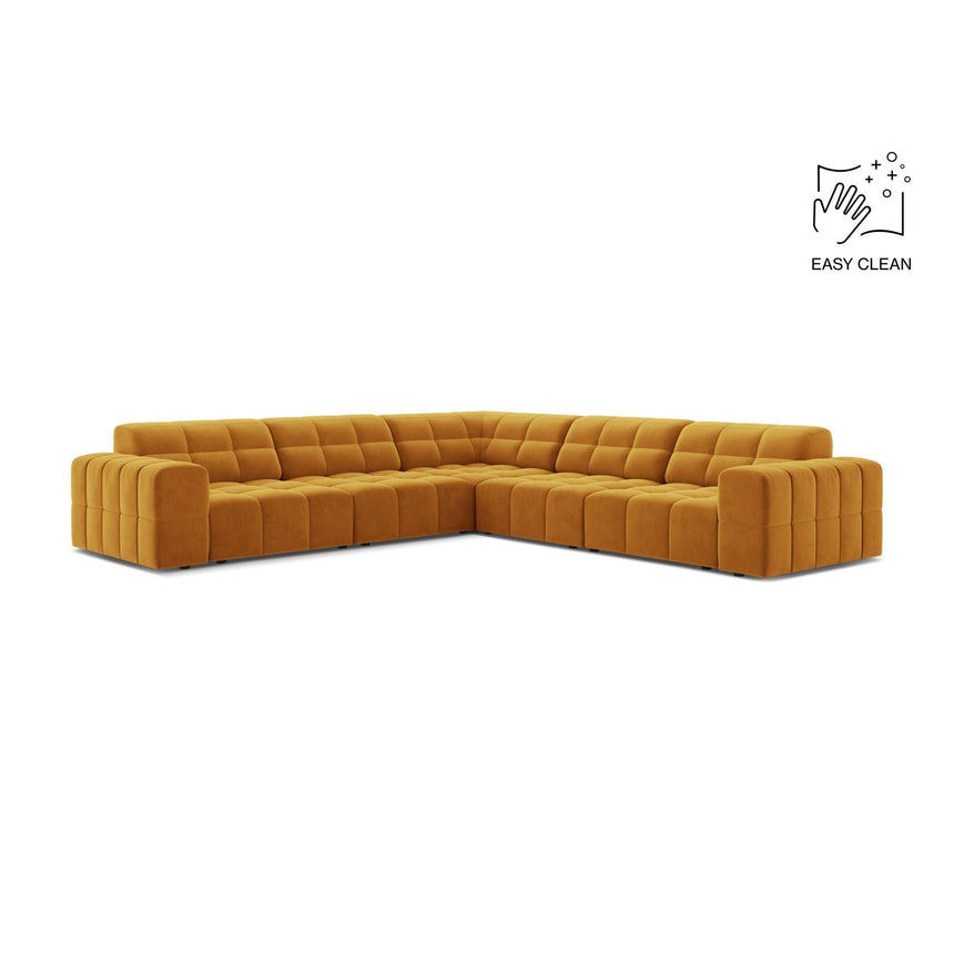 Jennifer 7-Sitzer Ecksofa, Symmetrisch, aus Samt in Gelb (Venus 2917), 285x285 cm von Micadoni – Bild 1