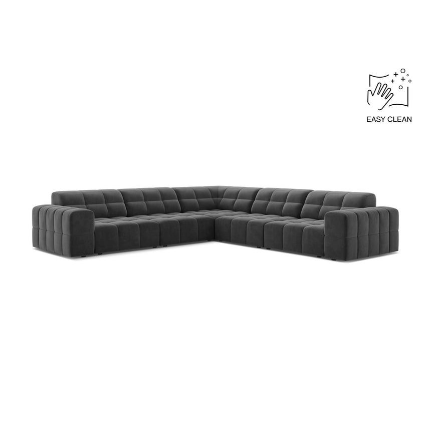Jennifer 7-Sitzer Ecksofa, Symmetrisch, aus Samt in Grau (Venus 2930), 285x285 cm von Micadoni – Bild 1