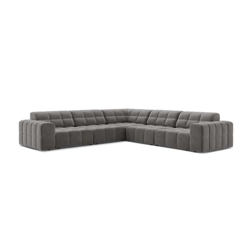 Jennifer 7-Sitzer Ecksofa, Symmetrisch, aus Samt in Hellgrau (Bluvel 13), 285x285 cm von Micadoni – Bild 1