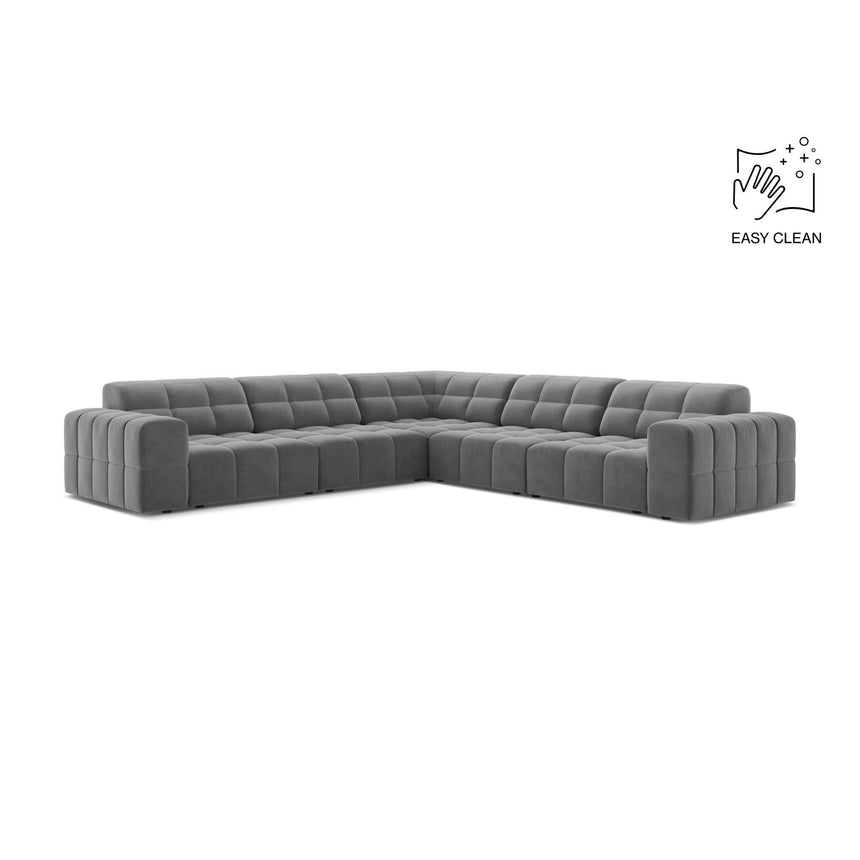 Jennifer 7-Sitzer Ecksofa, Symmetrisch, aus Samt in Hellgrau (Venus 2929), 285x285 cm von Micadoni – Bild 1
