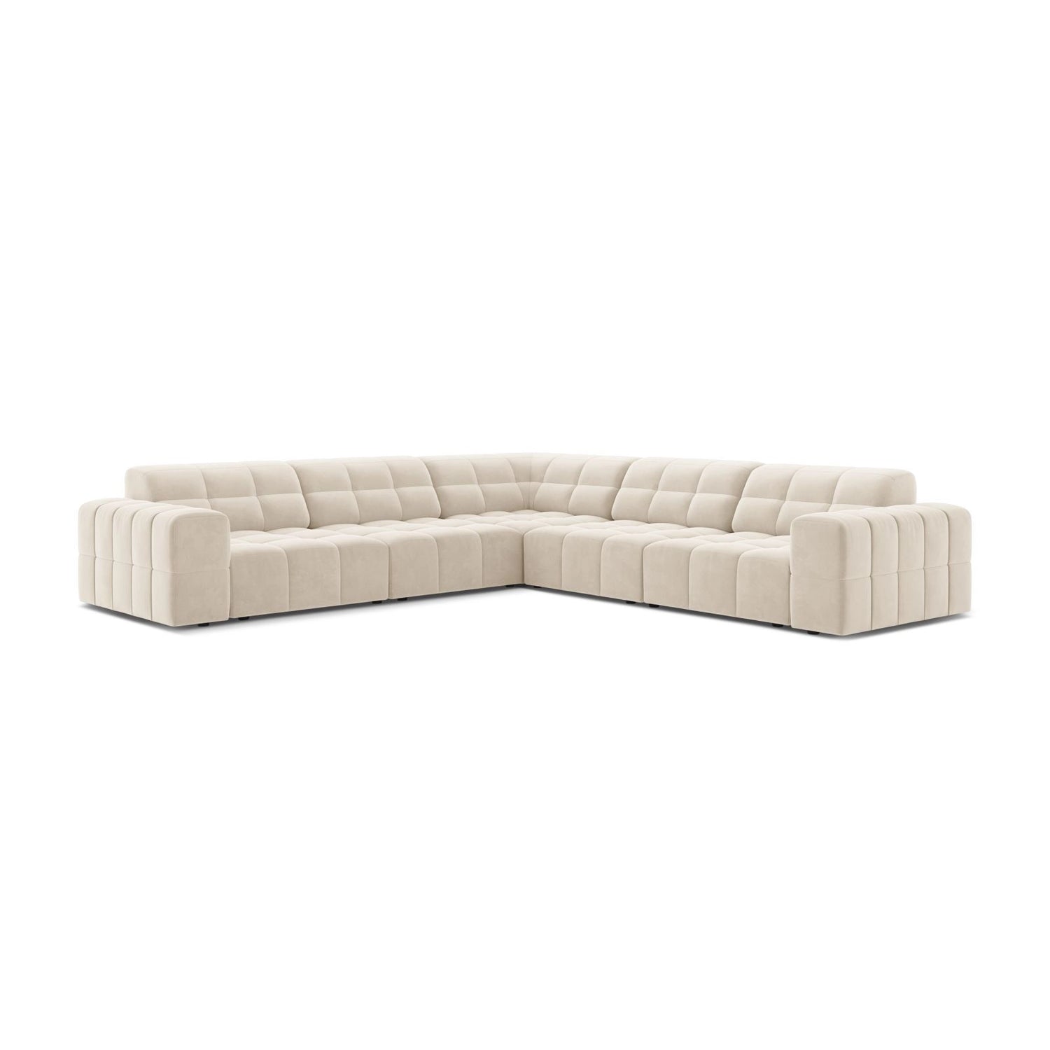 Jennifer 7-Sitzer Ecksofa, Symmetrisch, aus Samt in Leichtes Beige (Bluvel 22), 285x285 cm von Micadoni – Bild 1