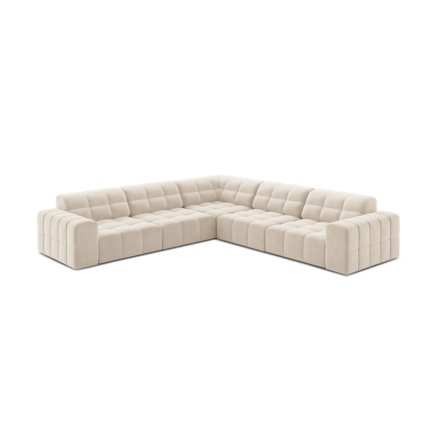 Jennifer 7-Sitzer Ecksofa, Symmetrisch, aus Samt in Leichtes Beige (Bluvel 22), 285x285 cm von Micadoni – Bild 3