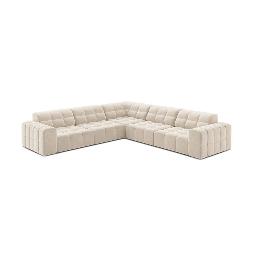 Jennifer 7-Sitzer Ecksofa, Symmetrisch, aus Samt in Leichtes Beige (Bluvel 22), 285x285 cm von Micadoni – Bild 3