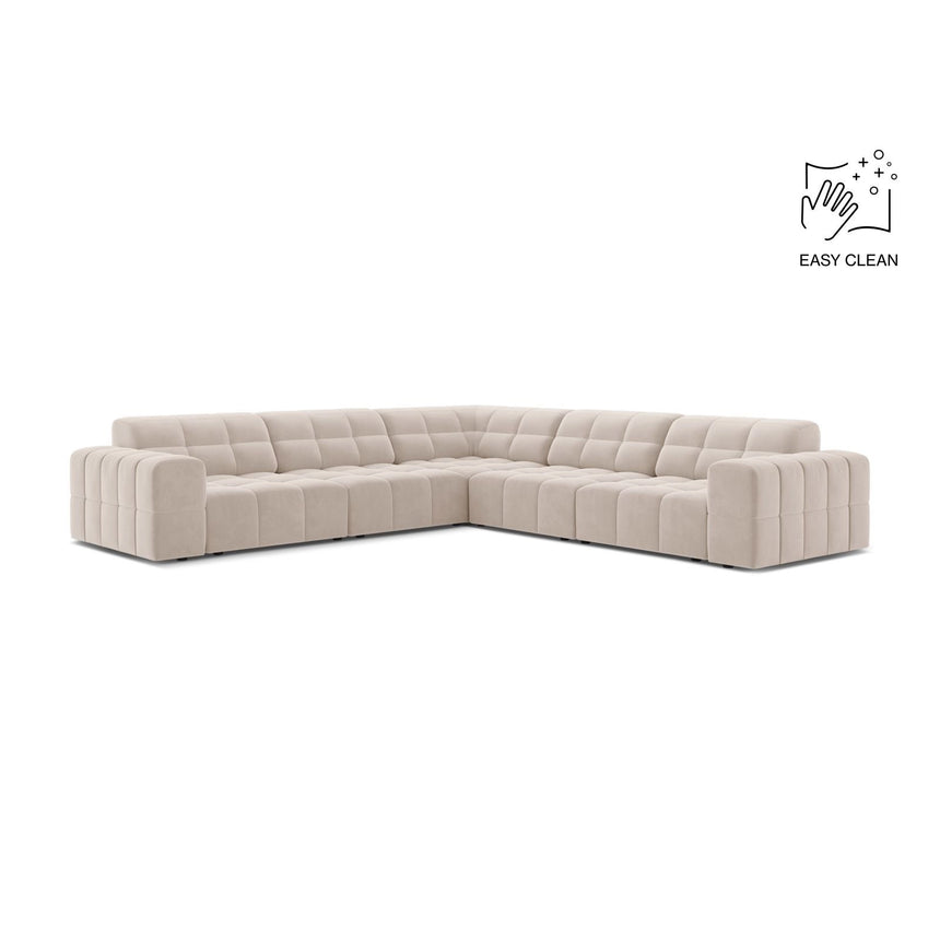 Jennifer 7-Sitzer Ecksofa, Symmetrisch, aus Samt in Leichtes Beige (Venus 2927), 285x285 cm von Micadoni – Bild 1
