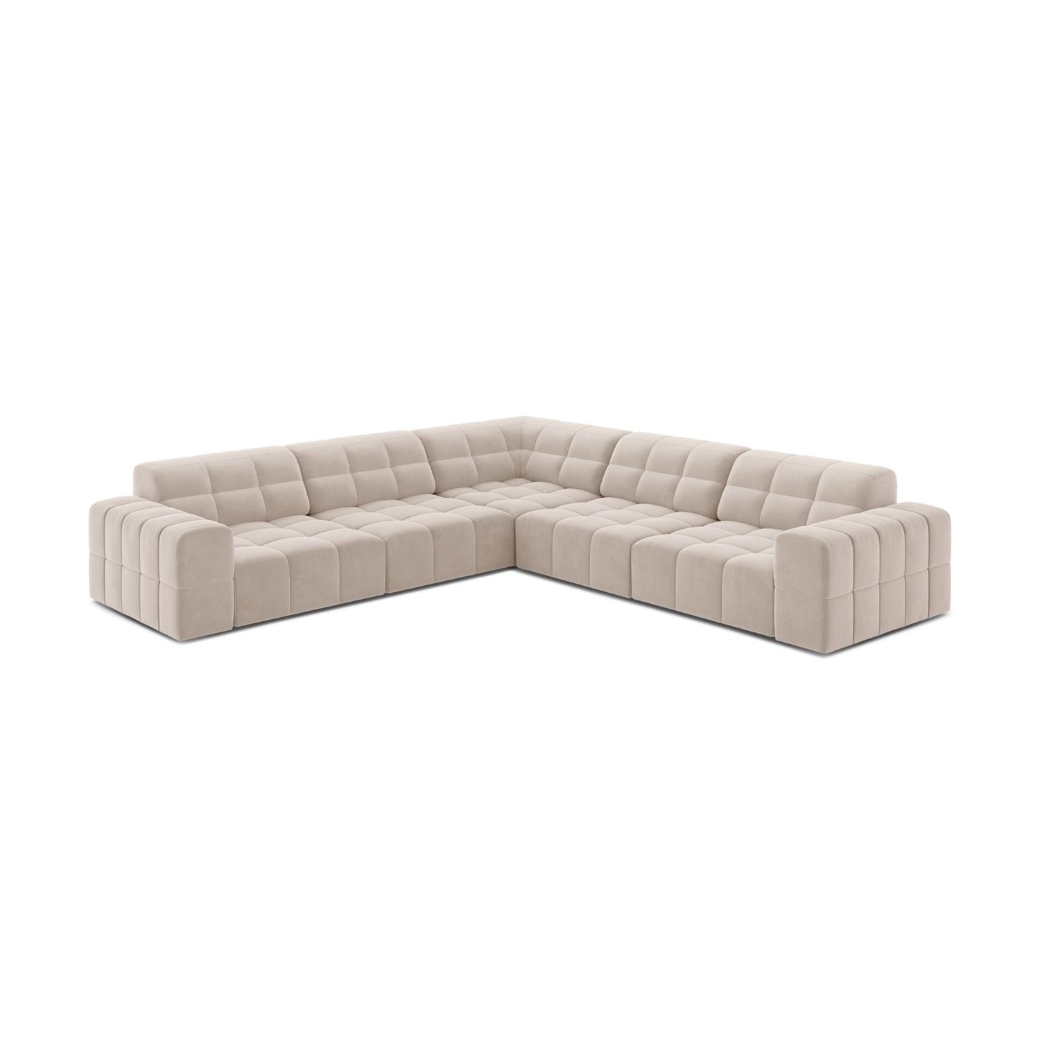 Jennifer 7-Sitzer Ecksofa, Symmetrisch, aus Samt in Leichtes Beige (Venus 2927), 285x285 cm von Micadoni – Bild 3
