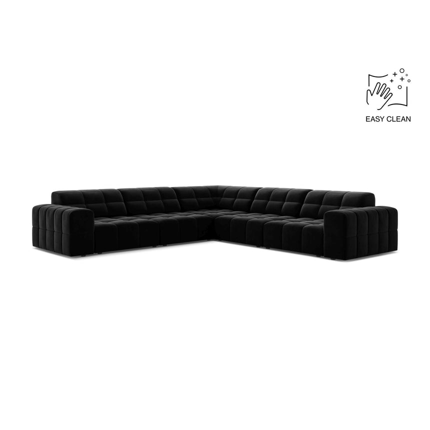 Jennifer 7-Sitzer Ecksofa, Symmetrisch, aus Samt in Schwarz (Venus 2923), 285x285 cm von Micadoni – Bild 1