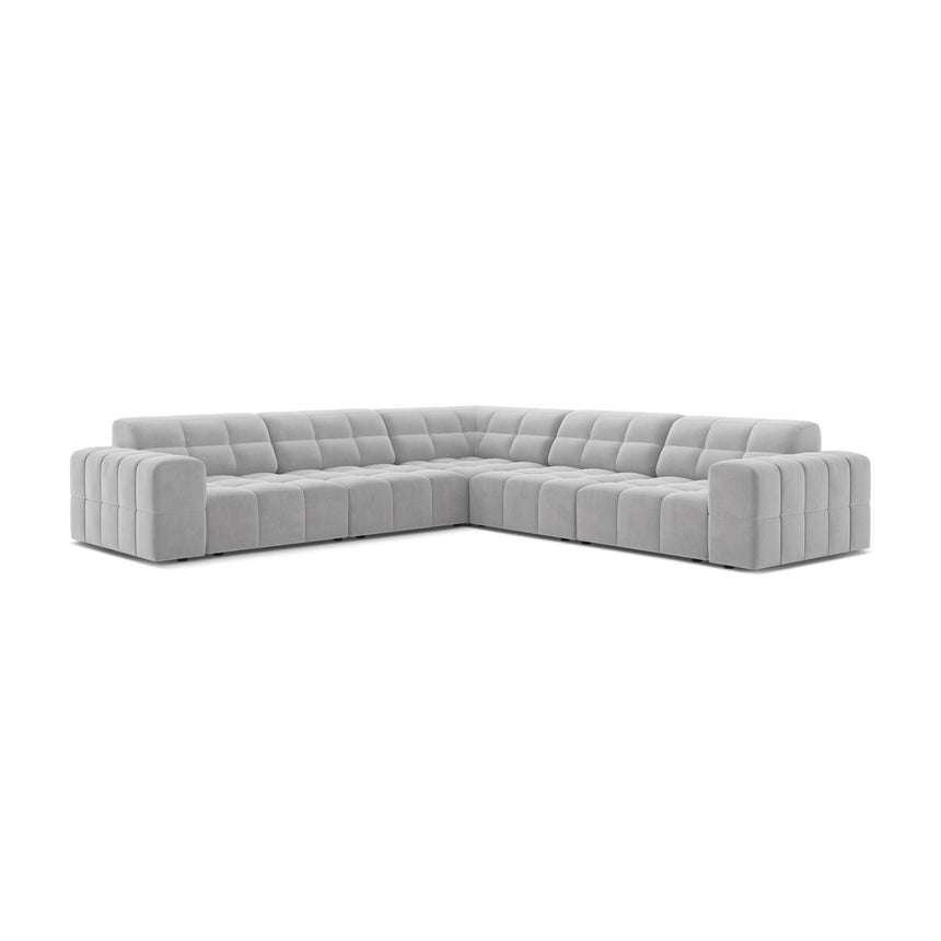 Jennifer 7-Sitzer Ecksofa, Symmetrisch, aus Samt in Silber (Bluvel 03), 285x285 cm von Micadoni – Bild 1