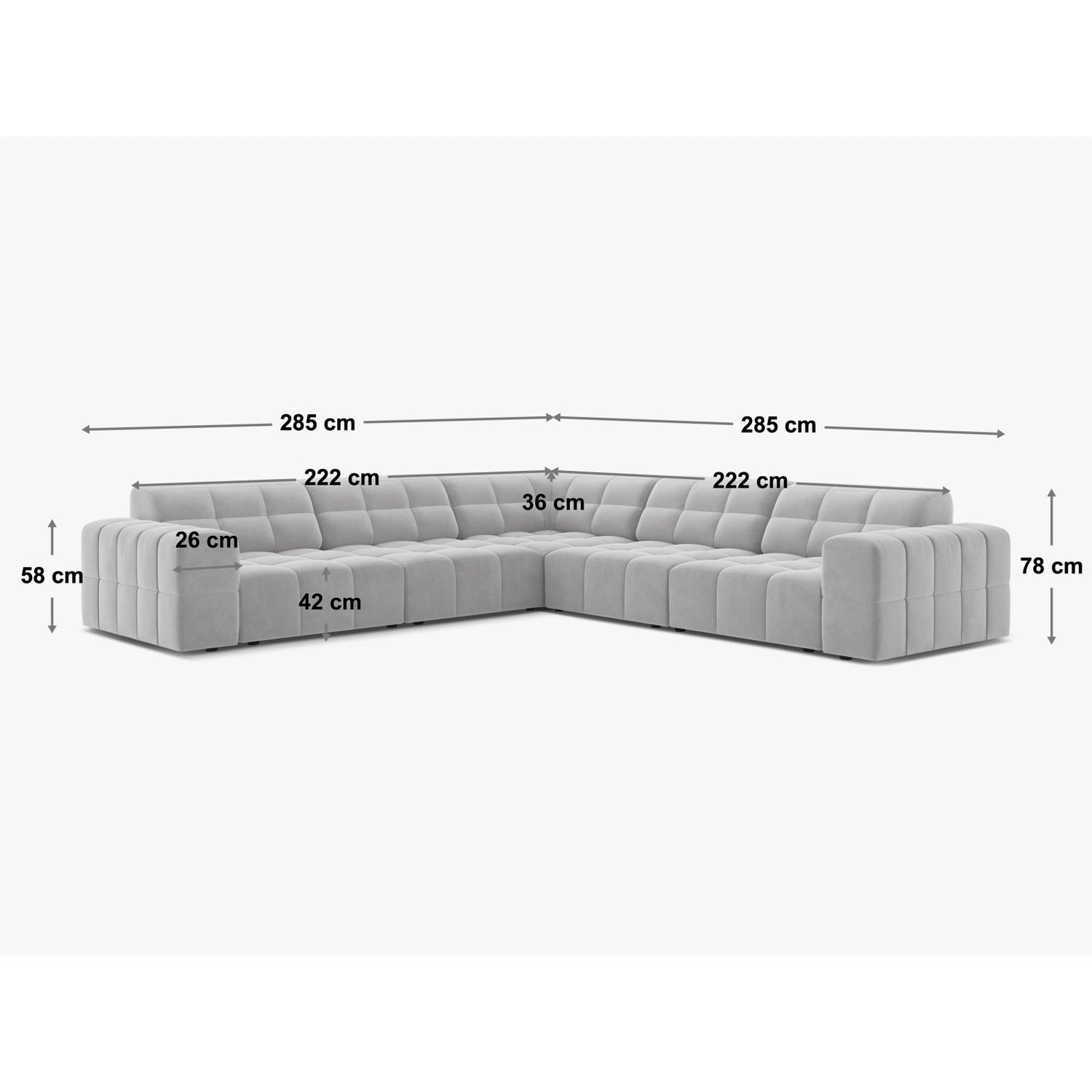 Jennifer 7-Sitzer Ecksofa, Symmetrisch, aus Samt oder Chenille, 285x285 cm von Micadoni – Bild 2