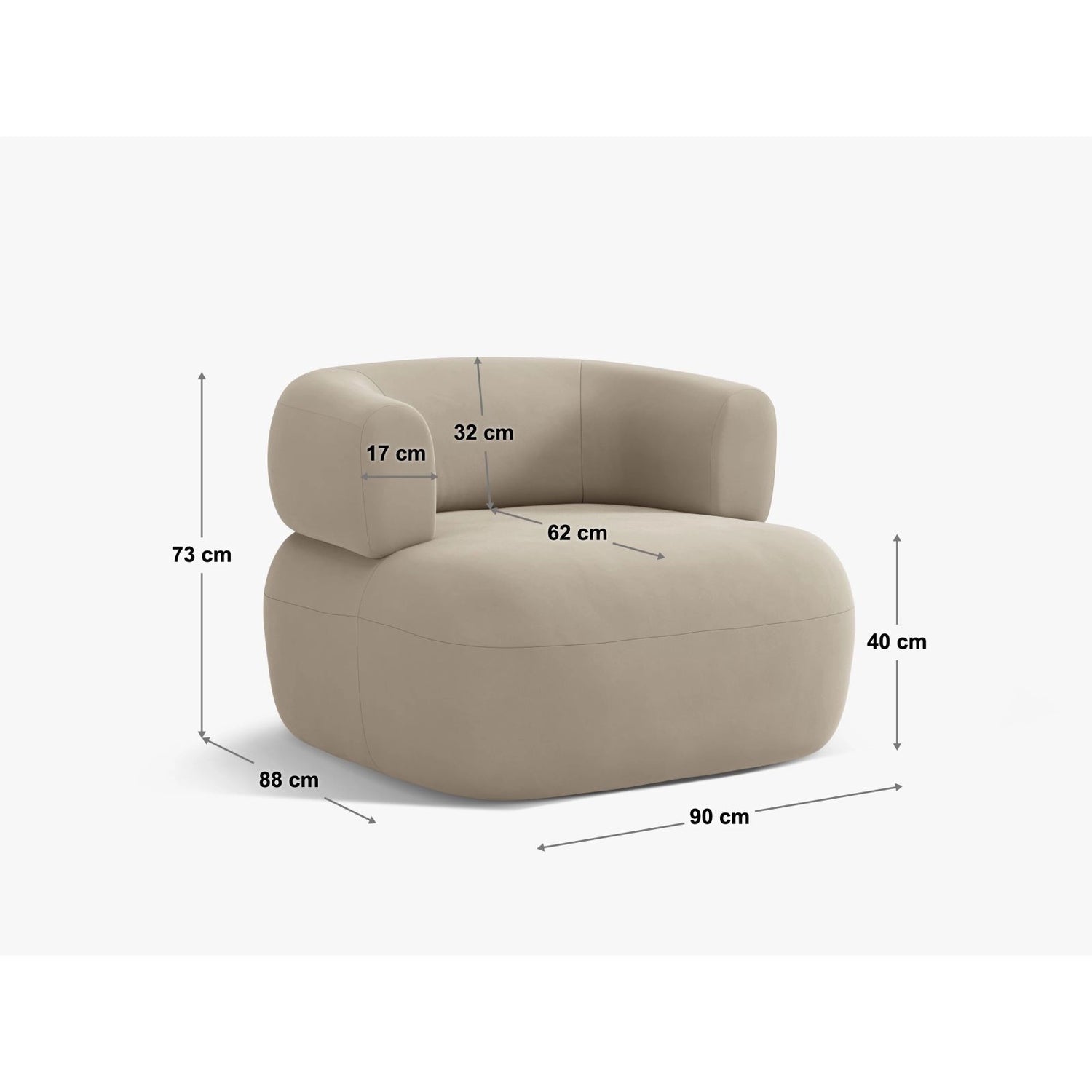 Jenny Sessel aus Samt, Boucle oder Chenille, 90x88 cm von Micadoni – Bild 2